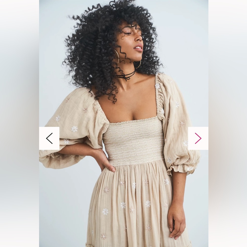 ❌SOLD via IG❌Free people Dahlia Embroidered Dress Pearl Island Beige Small S NWT